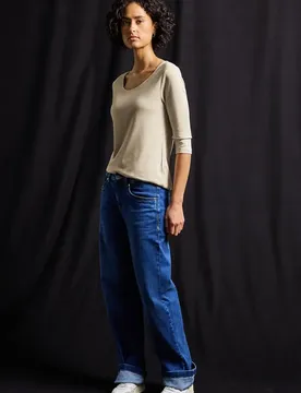 Basic T-Shirt mit 3/4 Arm female Beige