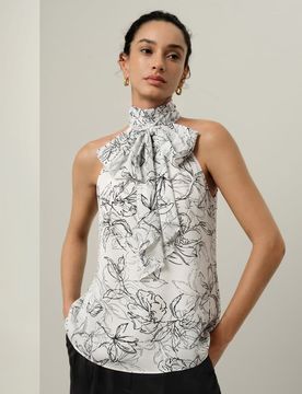 Donna Top Convertibile Seta Crêpe de Chine Chic Floreale XL