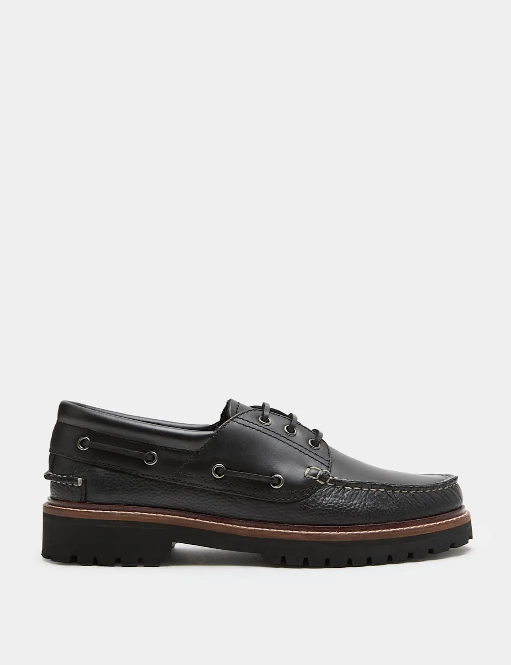 Chunky Sole Leather Deck Shoes Black male - M&S - FashionsVida