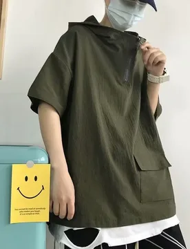 American Retro Half Zipper Short Sleeved Hooded Oversized T-shirt 2026 Summer New Casual Loose T-shirt Tops Streetwear Men - Aliexpress - FashionsVida