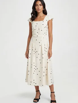 Women's Polka Dot Ottoman Twill Midi Dress in Ivory Size: 8 - Ivory - Size: 8 - Wallis - FashionsVida