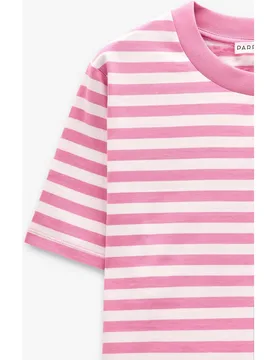Camiseta de mujer 100% algodón de manga corta con estampado de rayas - Parfois - FashionsVida