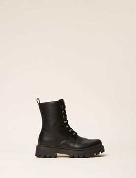 Bottines motardes en cuir avec logo