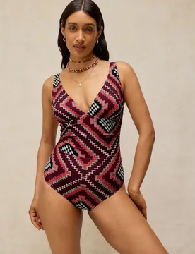 Patterned Tie Detail Plunge Swimsuit Purple Mix female - White stuff - FashionsVida