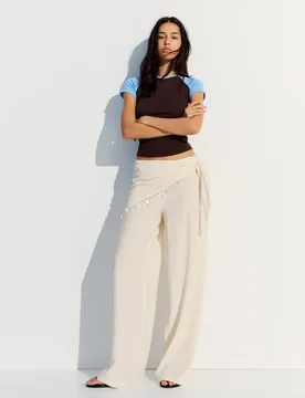 Pantalon En Bambula Motif Foulard 34 Blanc Cassé - Bershka - FashionsVida