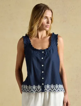 Pure Cotton Broderie Detail Vest Navy Mix female - Joules - FashionsVida