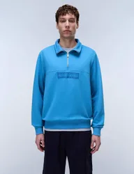 Box Logo Cotton Rich Half Zip Sweatshirt Blue male