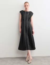 Satin Midaxi Column Dress with Linen Black female