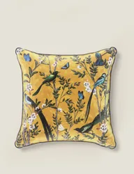 Velvet Spring Bird Cushion Ochre