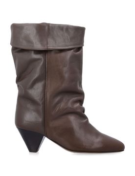 Calfskin Western-Style Pointed-Toe Boots with Folded-Cuff Draped Shaft & Stacked Cone Heel