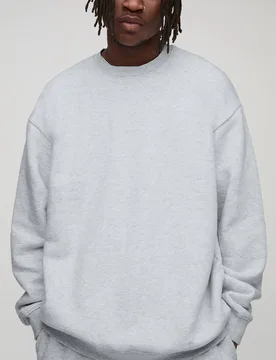 Herren Tall Basic Oversized Rundhals-Sweatshirt Grey Marl Größe Small - boohooMAN - FashionsVida