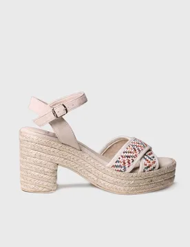 Sandalias de tacón de mujer de tejido estampado con hebilla - Toni Pons - FashionsVida