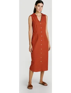Vestido midi camisero de lino - Vila - FashionsVida