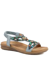 Women's Elasticated Embellished Slingback Sandals in Blue Size: 7 - Blue - Size: 7
