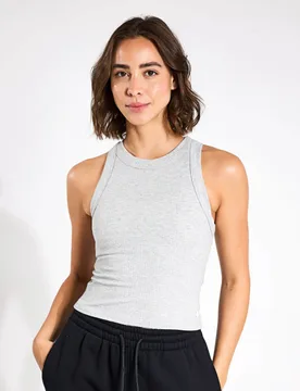 Harmony Cotton Rich Rib Crop Vest Top Chambray female - Lilybod - FashionsVida