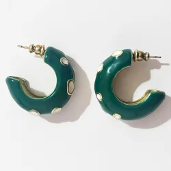 Green Studded Hoop Earrings