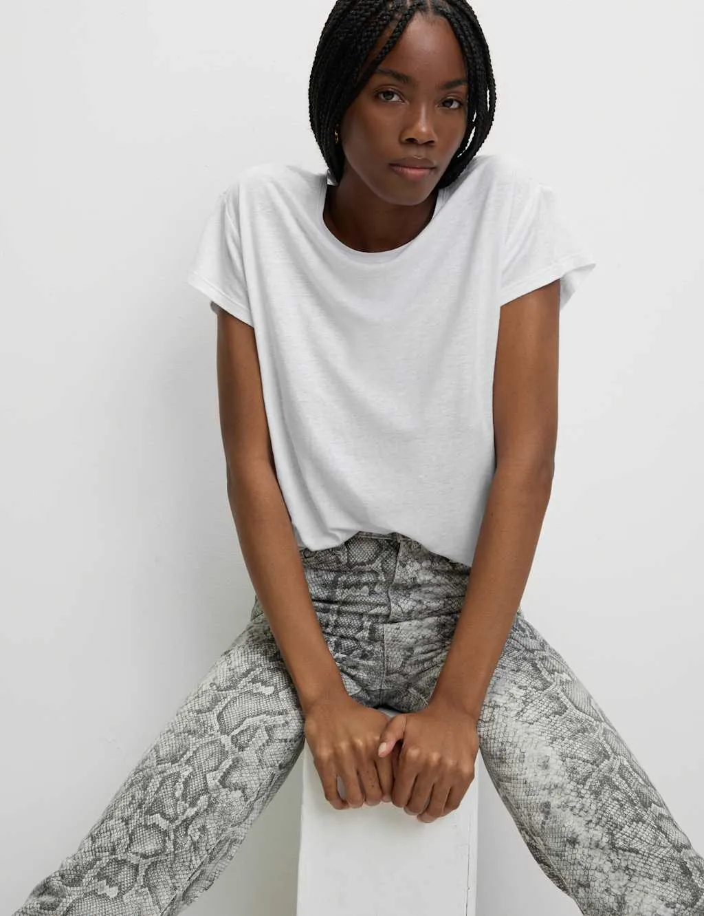 Linen Blend T-Shirt White female - M&S - FashionsVida