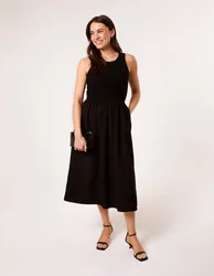 Mix Fabric Midi Dress - M / BLACK - female