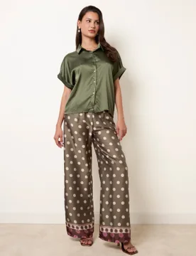 Tie Shirt Polka Dot Trouser Set - ONE / KHAKI - female - Blue Vanilla - FashionsVida
