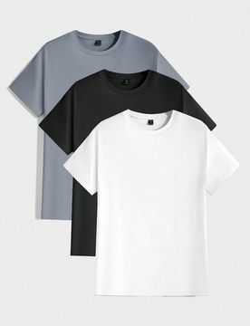 Camiseta de cuello redondo lisa para hombre, 3 piezas, vacaciones, regalos del Día del Padre, fútbol