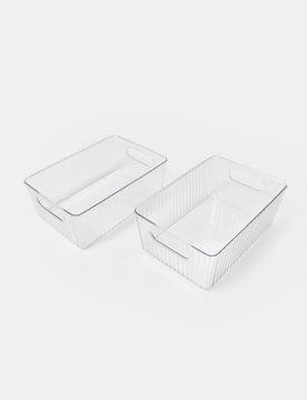 Scatole portaoggetti rigate, confezione da 2 pezzi - clear