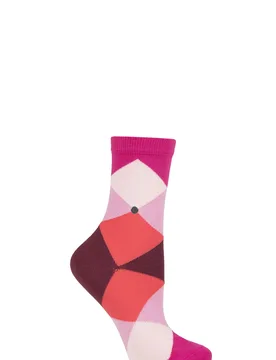 Women's 1 Pair Bonnie Cotton All Over Blend Argyle Socks Fuchsia 2.5-6.5 Ladies - Pink - Size: Small - Burlington - FashionsVida