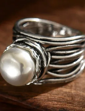 Pieza Anillo de boda y compromiso de mujer plateado vintage bohemio con perla falsa para uso diario - Shein - FashionsVida