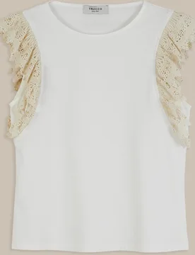 Camiseta de mujer 100% algodón con manga con volantes - Trucco - FashionsVida