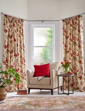 Gosford Pure Cotton Pencil Pleat Curtains Red Mix - Laura Ashley - FashionsVida
