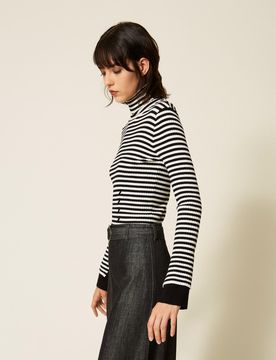 Pull col montant rayé