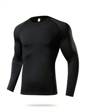 Pieza Camiseta de compresión de manga larga transpirable y de secado rápido para hombre, capa base ajustada para entrenamiento del núcleo, absorci? - Shein - FashionsVida
