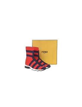 Fendi Red/ Blue Knit Socks Sneakers - Fendi - FashionsVida
