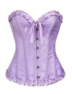 Top tipo corsé bustier vintage para mujer con jacquard plisado, botones delanteros, cintura ceñida y cordón, corpiño sin tirantes, para boda, Hall - Shein - FashionsVida