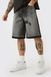Herren Zerrissene Denim-Jorts Washed Black Größe 34