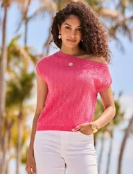 Pointelle Off The Shoulder Top Pink female