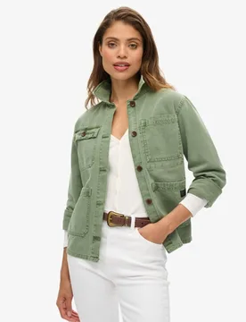 Superdry Damen Chore Jacke mit Vier Taschen Grün - Größe: 38 - 109.99 - FashionsVida