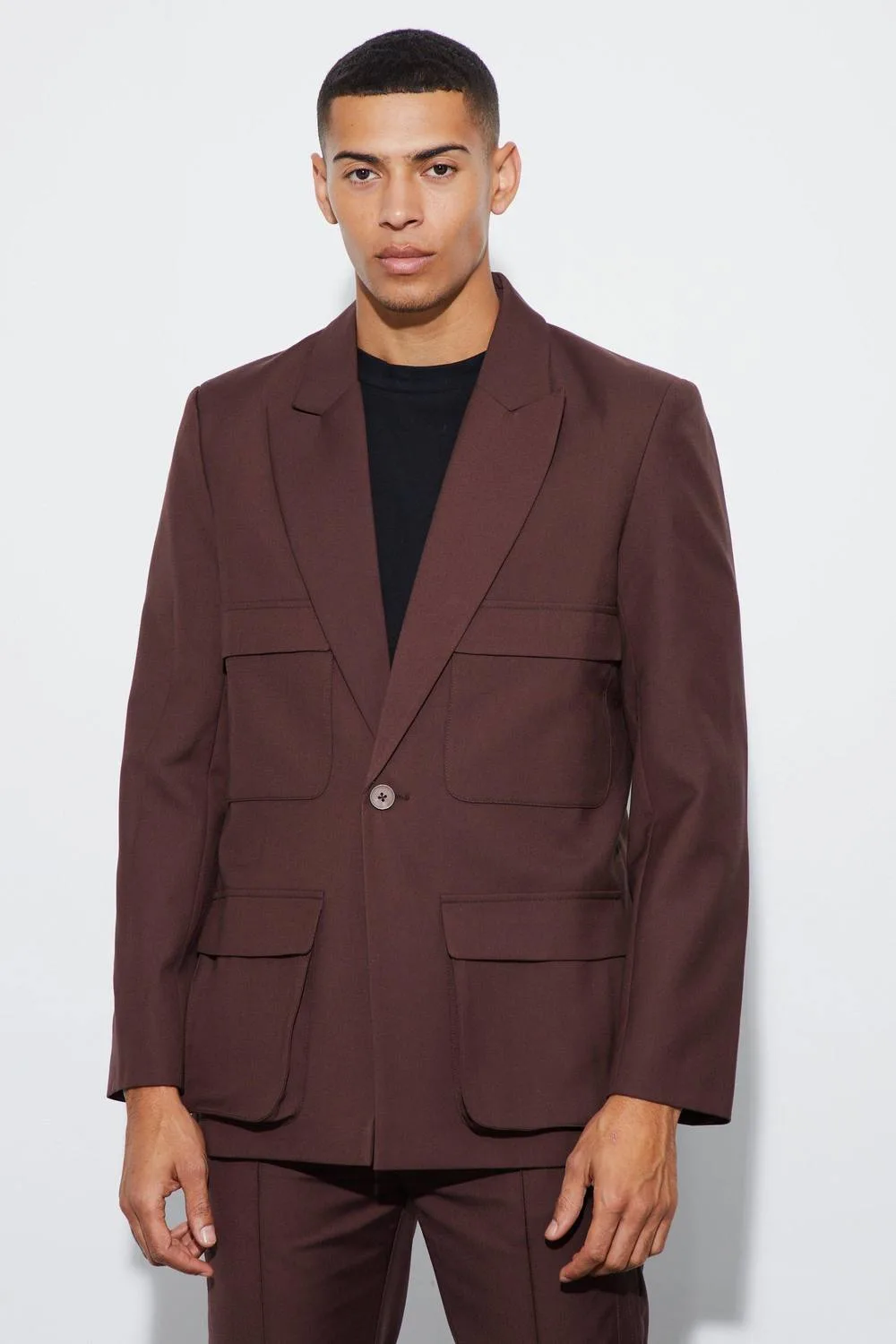 Herren Entspannter Cargo-Blazer Chocolate Größe 36 - boohooMAN - FashionsVida