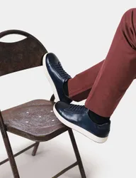 Wide Fit Leather Lace Up Trainers Navy male