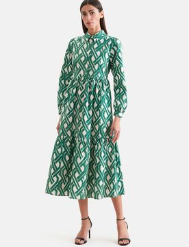 Stufenkleid aus Baumwoll Stretch Grün 42