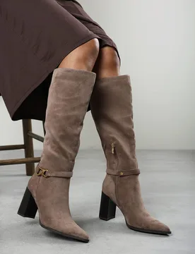 Women's Winona Wide Fit Knot Trim Detail Knee High Boots in Taupe Size: 5-Wide Fit - Taupe - Size: 5-Wide Fit - Where's That From - FashionsVida