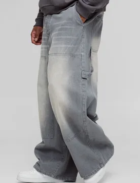 Mens Plus Carpenter Baggy Fit Jeans - Grey Cotton - Size 40 Regular - boohooMAN - FashionsVida