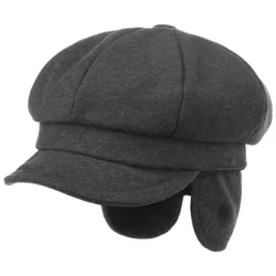 Soft Newsboy Cap with Ear Flaps by - dark grey - Damen - Size: S (55-56 cm)