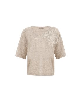 Maglie donna d.exterior - lino+pizzo scollo v m/m - beige