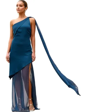 Vestido largo asimétrico con chal multiposición - MIPHAI - FashionsVida