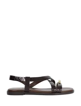 Leather Ankle Strap Flat Sandals Brown female - Dune london - FashionsVida