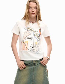 Camiseta logo cara, Mujer, Algodon, Blanco, XS