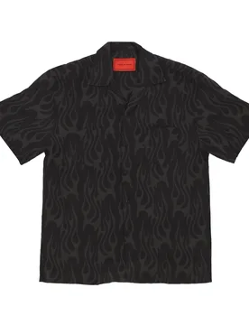 Camicia Manica Corta Uomo Flames Aop Shirt Black - VISION OF SUPER - FashionsVida