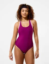 Colourblock Scoop Neck Racerback Swimsuit Burgundy Mix female
