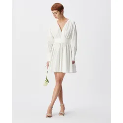 Vestido corto de popelín con pliegues en la cintura