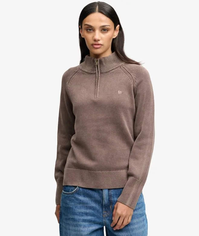 Superdry Damen Washed Classic Half Zip Pullover Lockere Passform Brown - Größe: 34 - 79.99 - FashionsVida